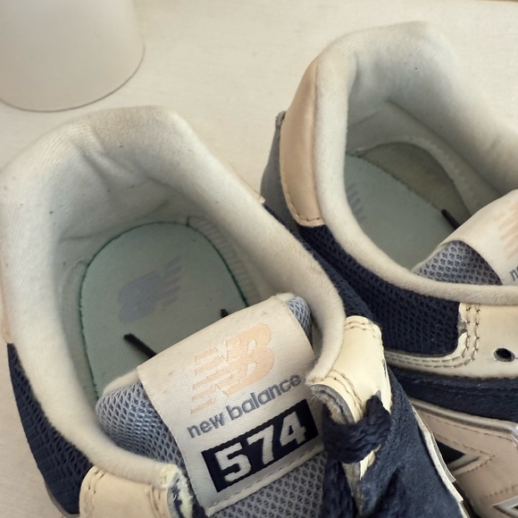 New Balance 574 Blue and Cream Casual Sneakers - Picture 12 of 14